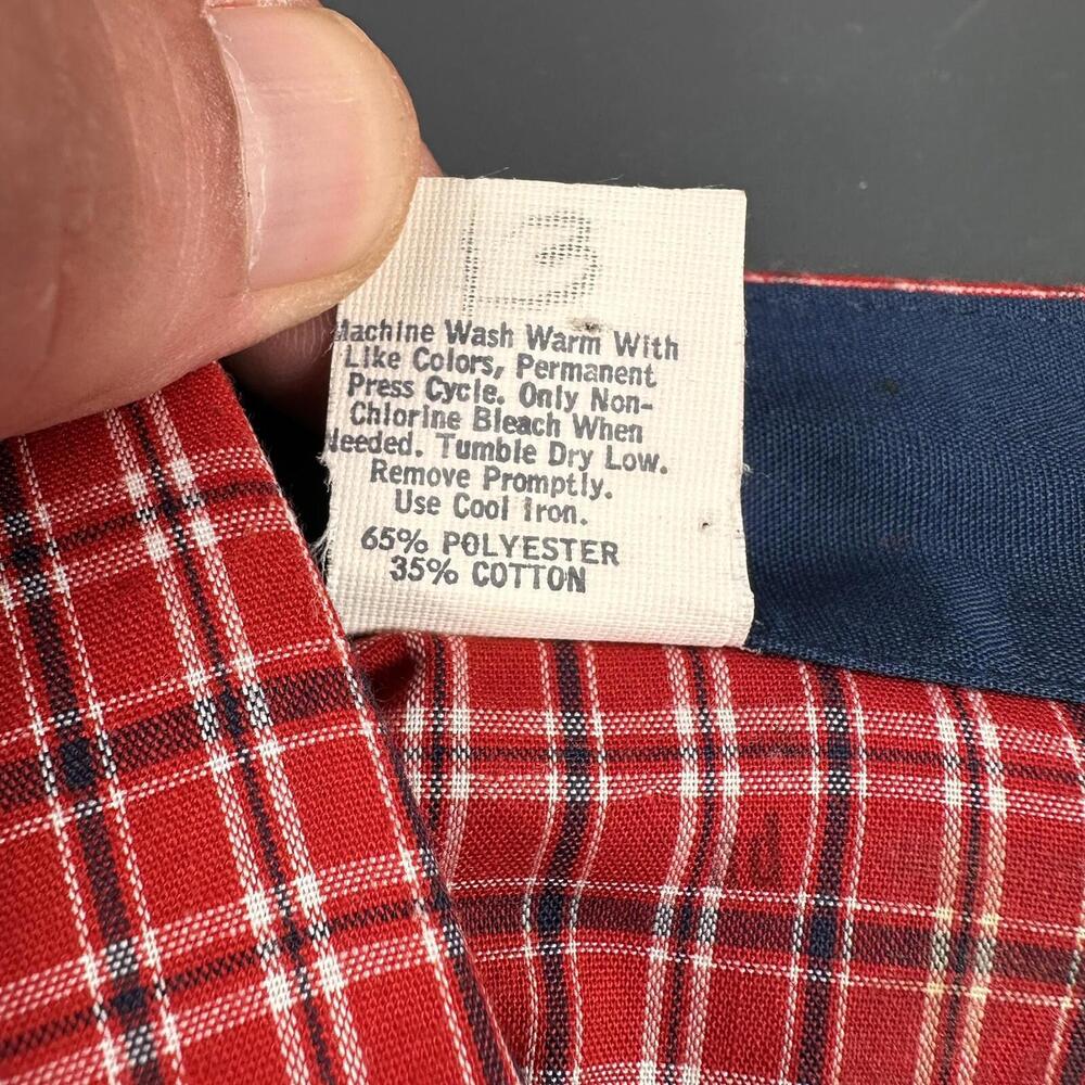 VTG Karman Shirt Mens MT Red Navy Micro Check Plaid Calvary Bib Rockabilly USA - Picture 4 of 8
